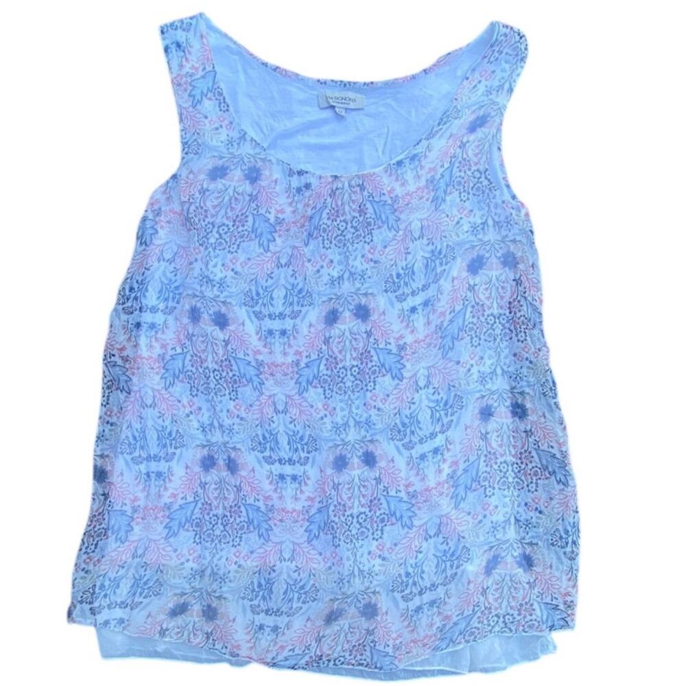 Via Signoria Made in Italy Women’s M 100% Silk Floral Blouse Tank Top Lined